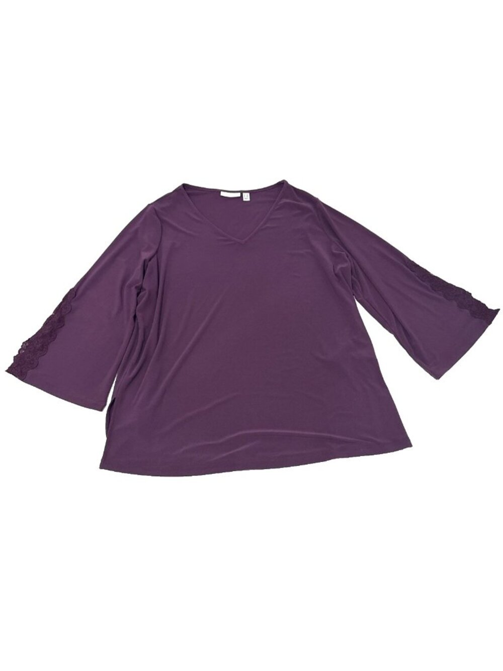 Susan Graver Plum Purple Blouse Top 3/4 Bell Sleeve Lace Detail Plus Size 1 X